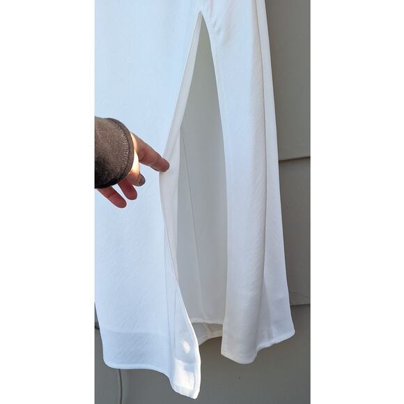 Lulus White Satin Slip Dress Halter Criss Cross Neckline Side Slit Low Back Sz L - Picture 4 of 12